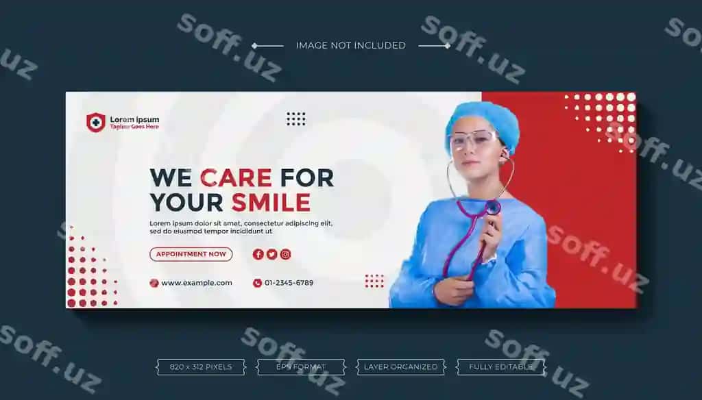 Tish salomatligi sog'liqni saqlash ijtimoiy tarmoqlar qabirovka shabloni | Dental care healthcare social media cover template