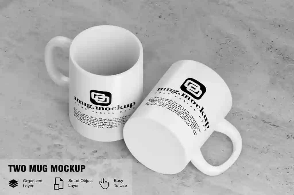 Ikki krujkaning gipsli fon rasmi | Two mugs mockup plaster background