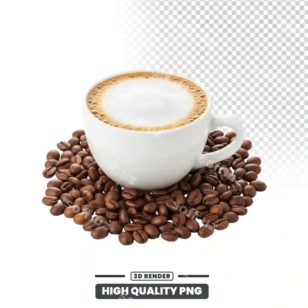 Kofe chaynigi kappuchino pufyog'i va qovurilgan burgatlar bilan | Coffee cup with cappuccino foam roasted beans