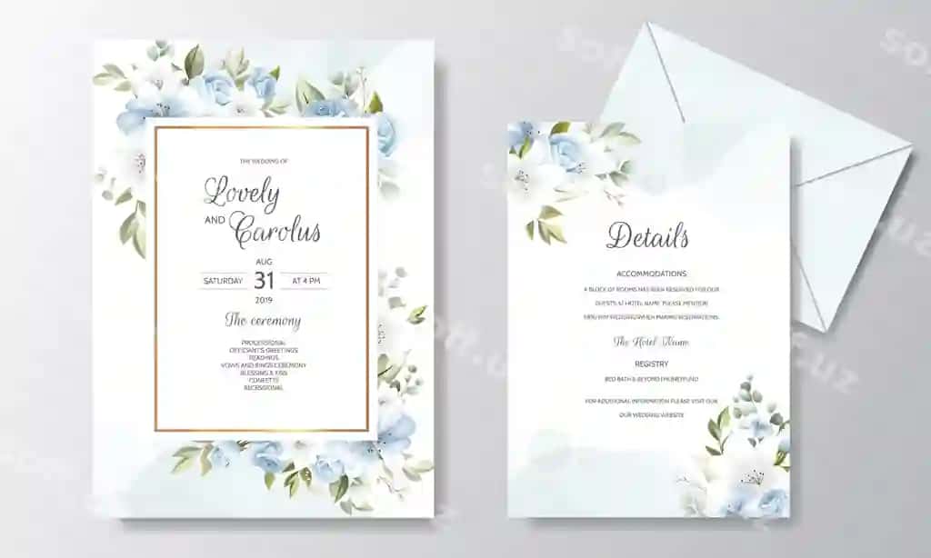 Chiroyli gulli garland turmali taklifnoma kartasi shabloni | Beautiful floral wreath wedding invitation card template