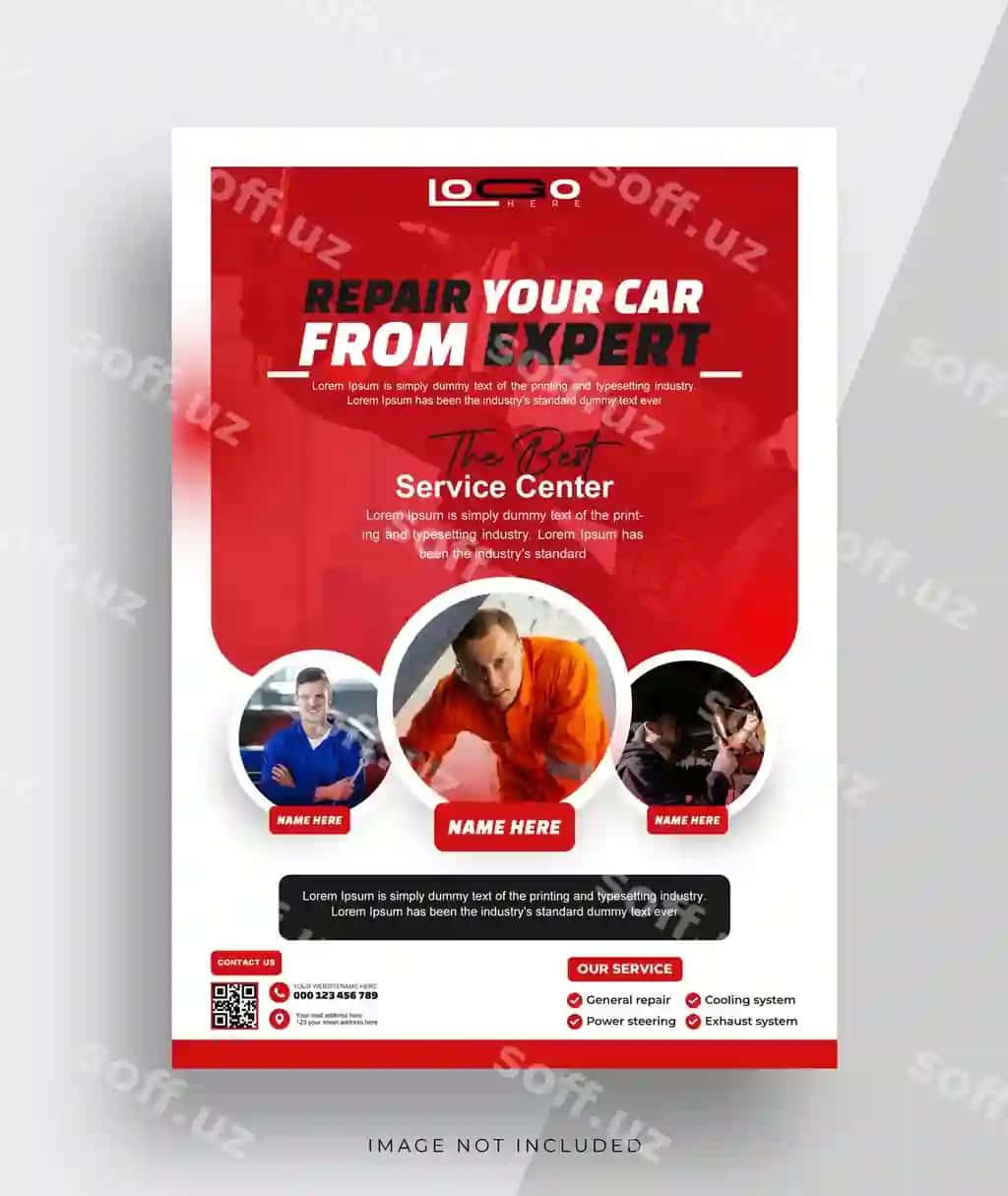 Professional avtomobil ta'mirlash xizmati flyeri | Auto car repair service flyer professional auto car repair service