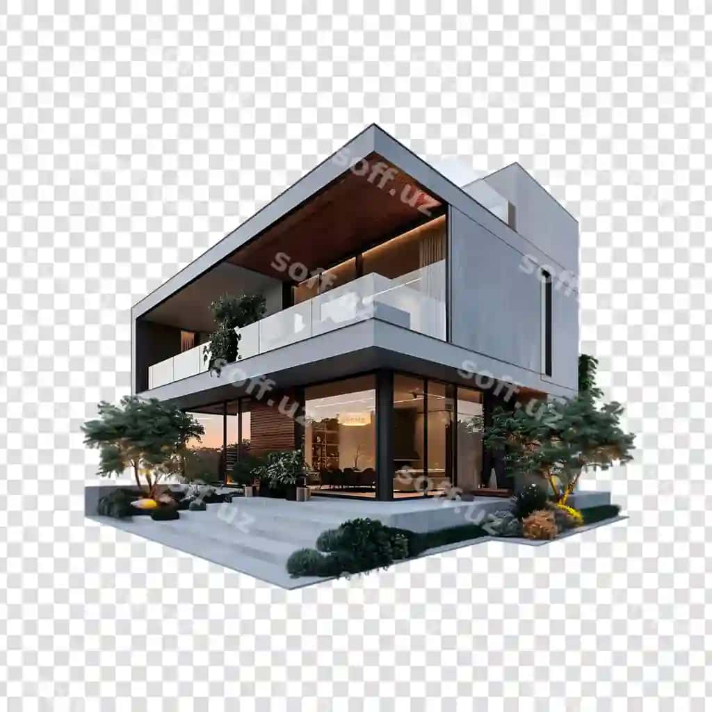 Zamonaviy hashamatli uy shaffof fonda | Modern luxury house transparent background