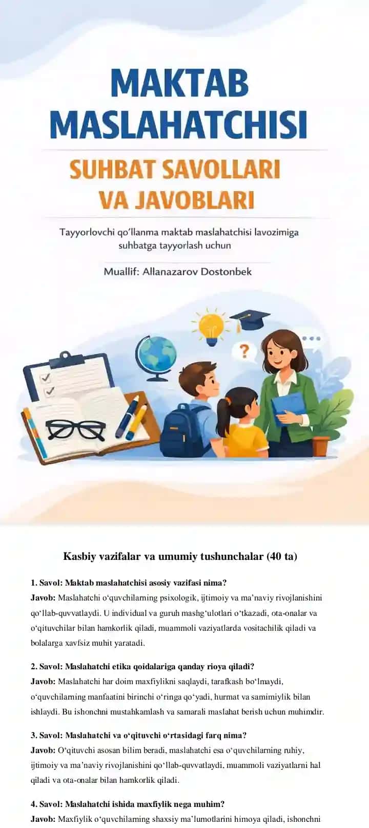 Maktab maslaxatchilari uchun Suxbat savollari