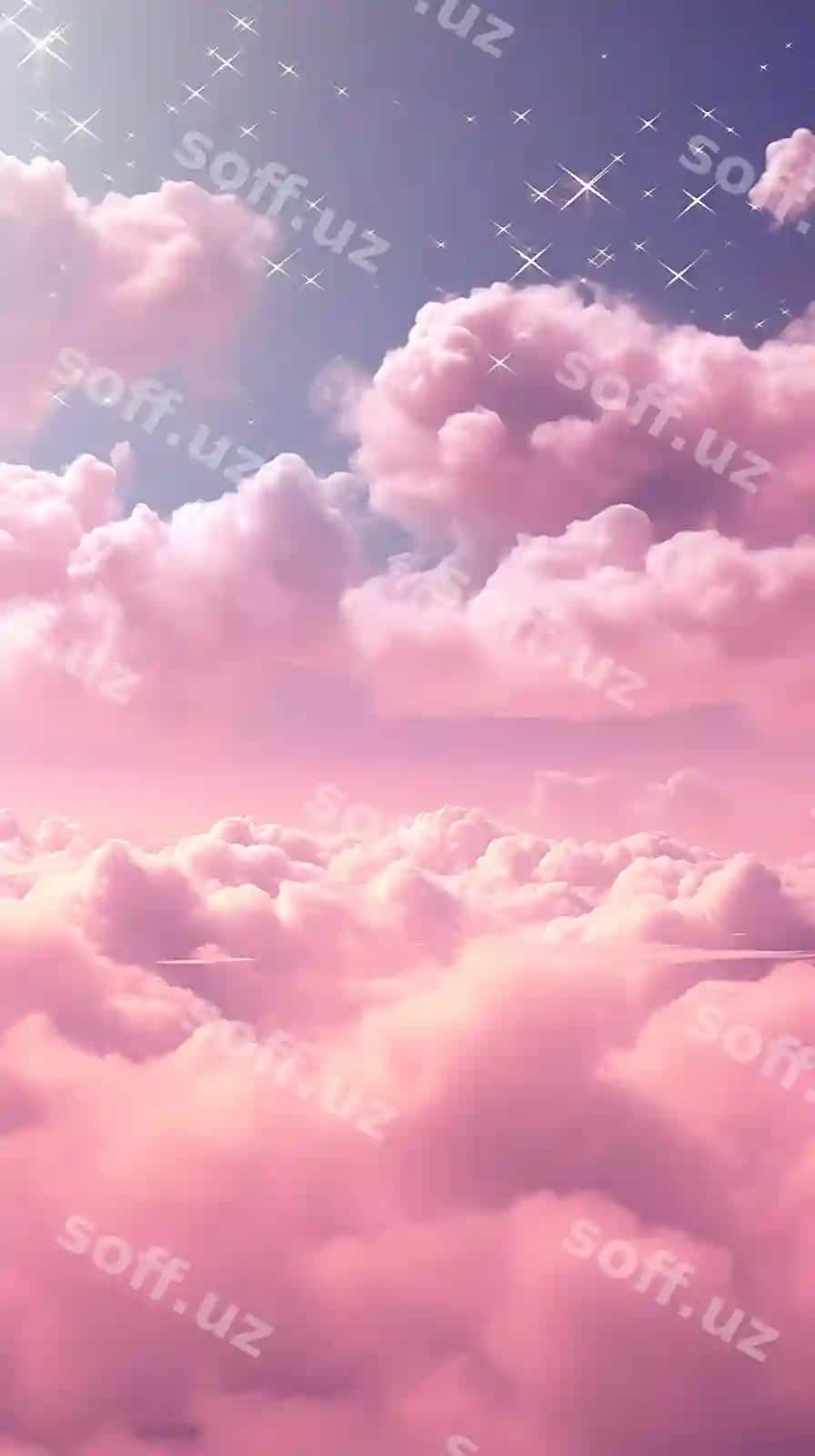 Rasmda binofa ko'k yulduzlar bilan | There is picture pink sky with stars it