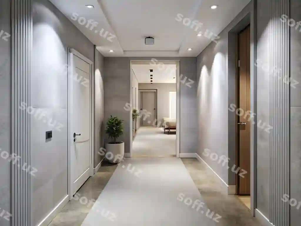Chiqish degan yozuvchi eshikli kuchsiz hovli | Hallway with door that says exit