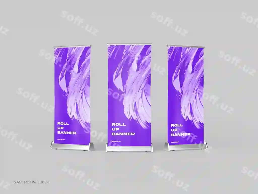 Aylantirilgan banerlar tashqariga yo'nalish namunasi | Roll up banners direction facing out mockup