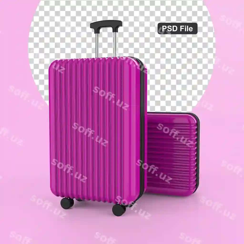 Yorqin gulrang chizim sayohat qiluvchi rang fon ajraltirilgan | Hot pink suitcase traveler color background isolated
