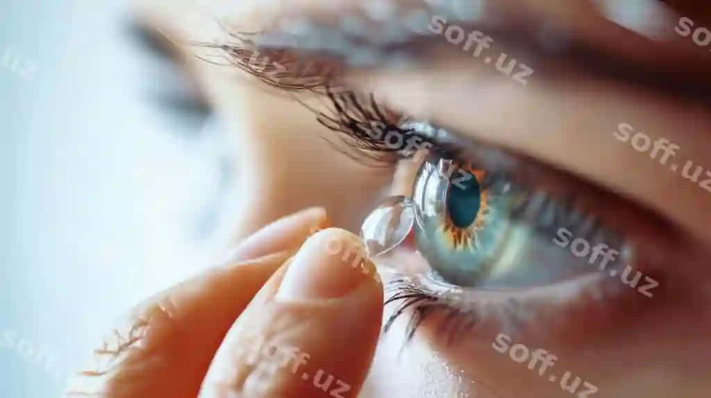 Kontakt lens solish ko'zga yaqin ko'rinish | Applying contact lens eye closeup view