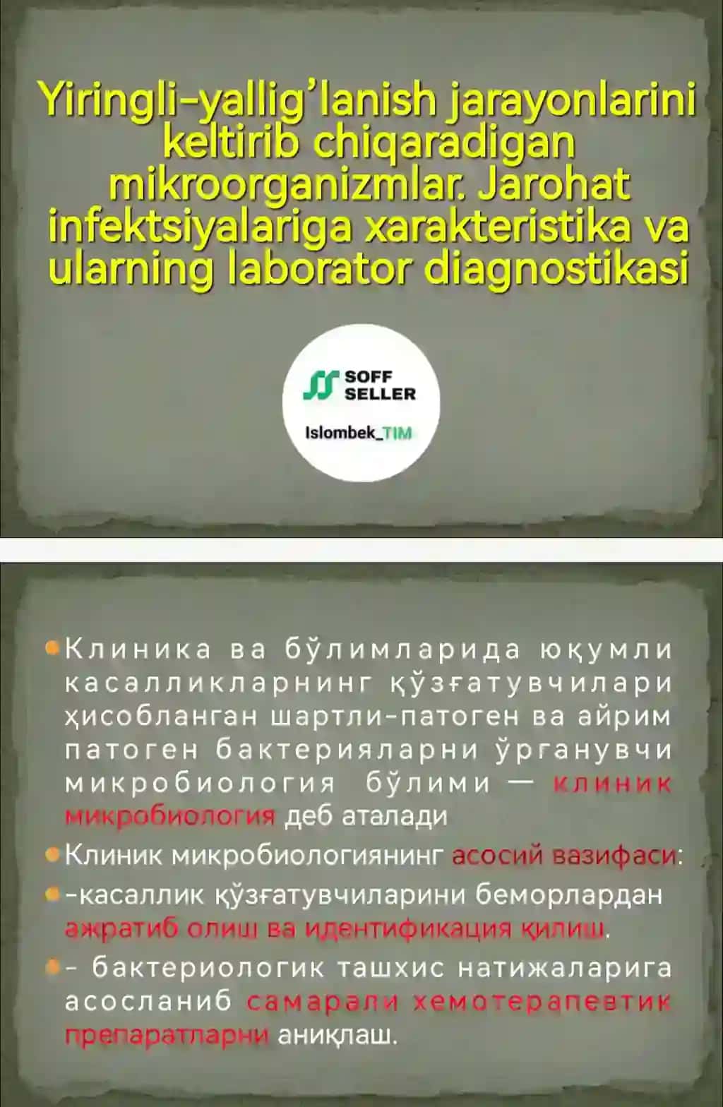 Yiringli-yallig’lanish jarayonlarini keltirib chiqaradigan mikroorganizmlar. Jarohat infektsiyalariga xarakteristika va ularning laborator diagnostikasi
