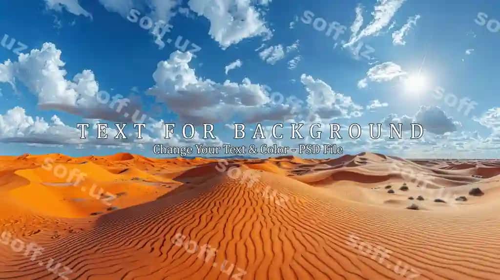 Quyoshlik cho'l manzarasi gölsakmaz qumli tog'lar bilan | Sunlit desert landscape with rolling sand dunes