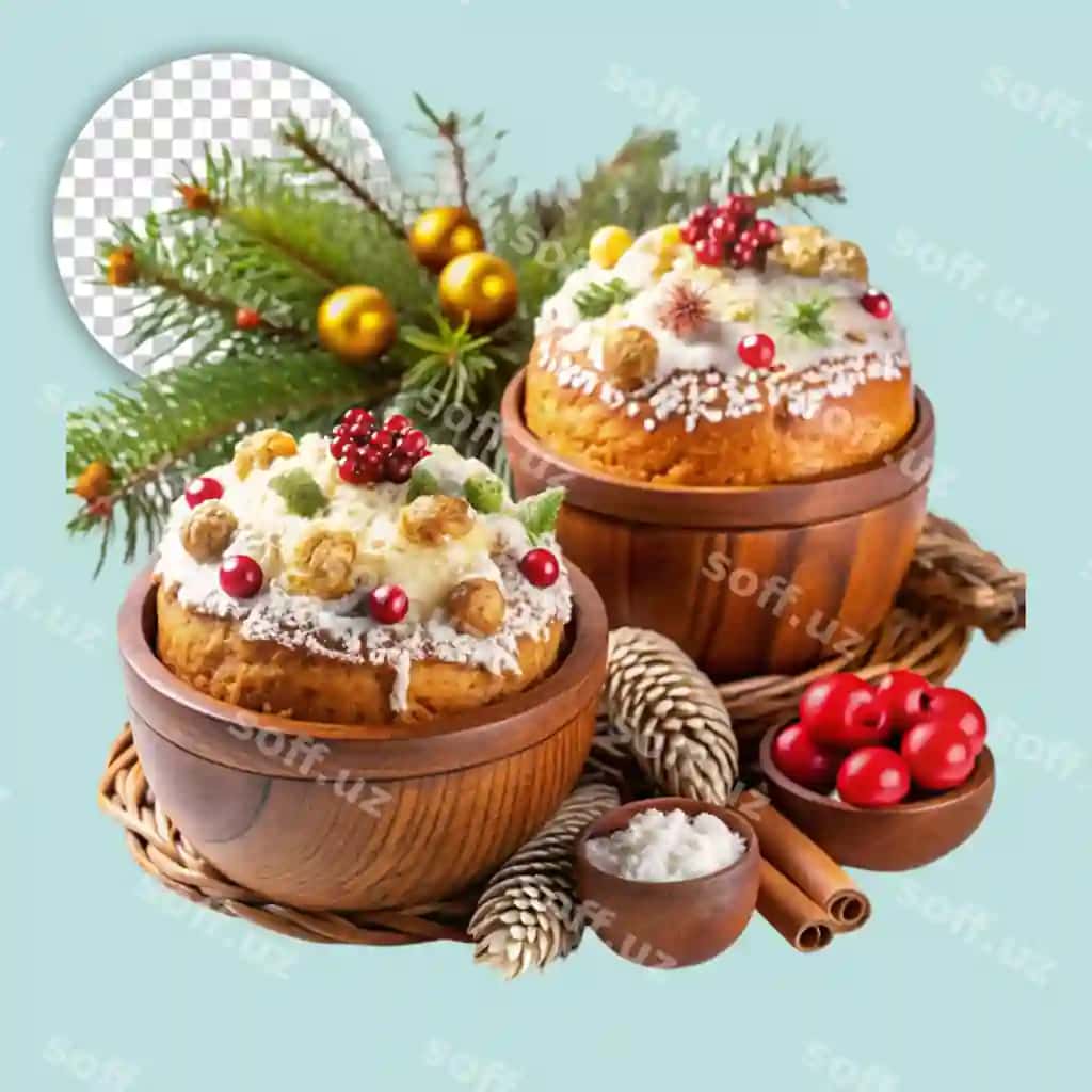 Boshqot garlandi qizil oltin bezemlar shaffof orqa fonda | Pinecone wreath with red gold ornaments transparent background