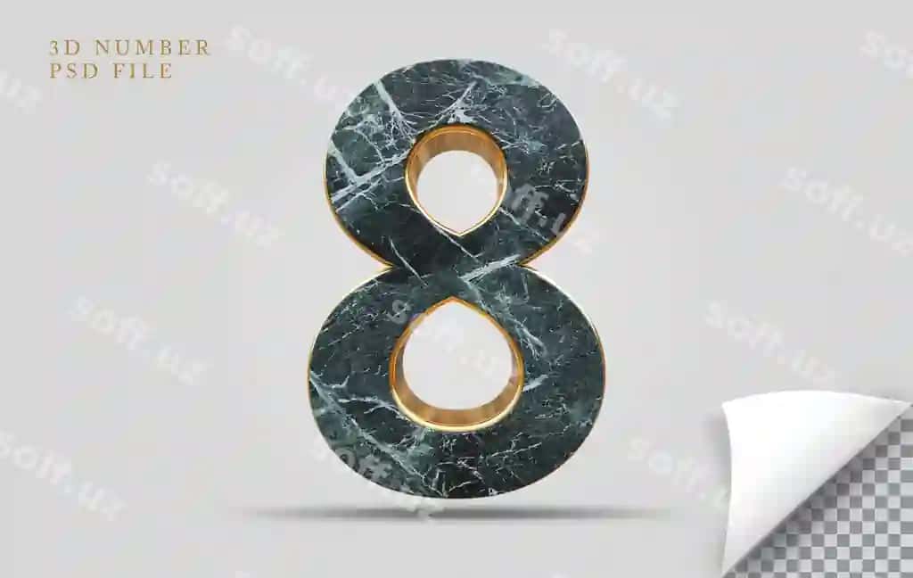 8-raqamli 3D render choysin teksturasi bilan oltin | Number 8 3d render texture stone with golden