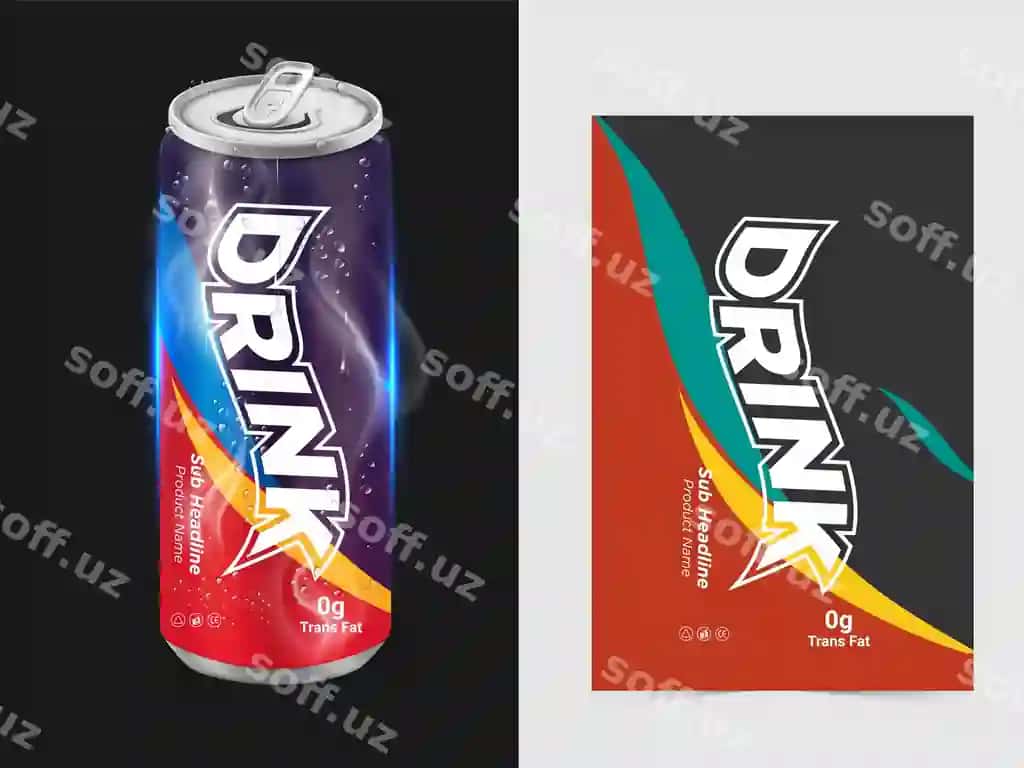 Ichimlik etiket dizayni yumshoq ichimlik etiket dizayni soda qovurma etiket vektori | Drink label design soft drink label design soda can label vector