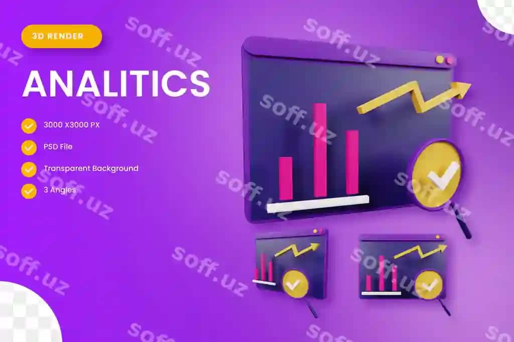 Analitika 3D ikon ilustratsiyasi sizning veb-saytingizdagi foydalanuvchi interfeysi prezentatsiyasi | Analitics 3d icon illustration your website user interface presentation