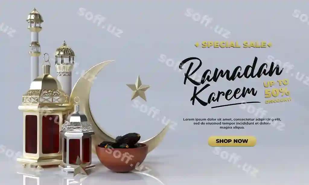 Ramazon kelmin realistik sodda 3D render bayramlik reklama | Ramadan kareem realistic simple 3d render celebration promotion