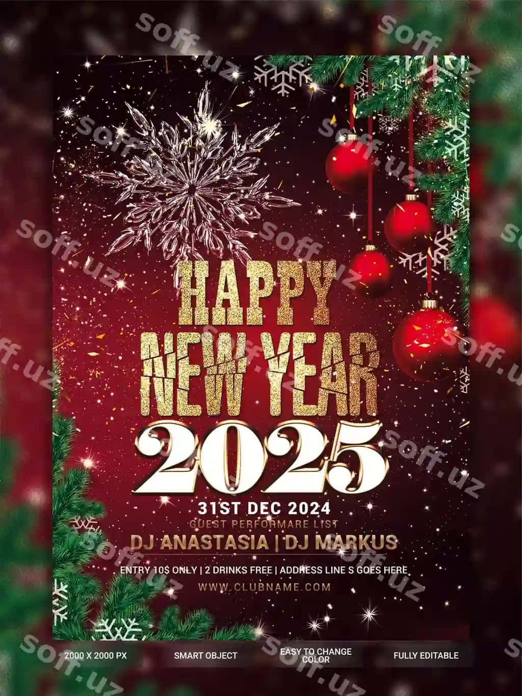 Yangi yil kecha bayram marsho flyeri | New year eve celebration party flyer