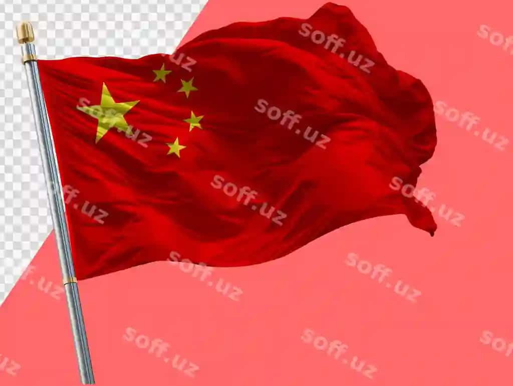 Dalalayotgan Xitoy bayrog'i metal bayroq urushi shaffof orqa fonda yuqori rezolyutsiya | Waving china flag metal flagpole transparent background high resolution