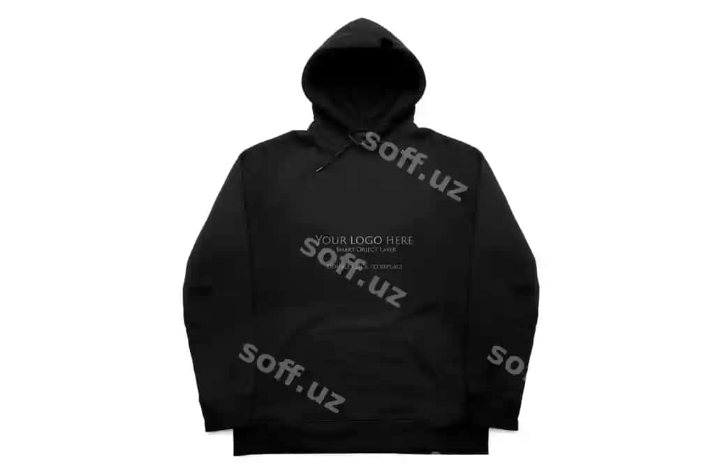 Qora halat izolyatsiya mockup old tomondan ko'rinish | Black hoodie isolate mockup front view
