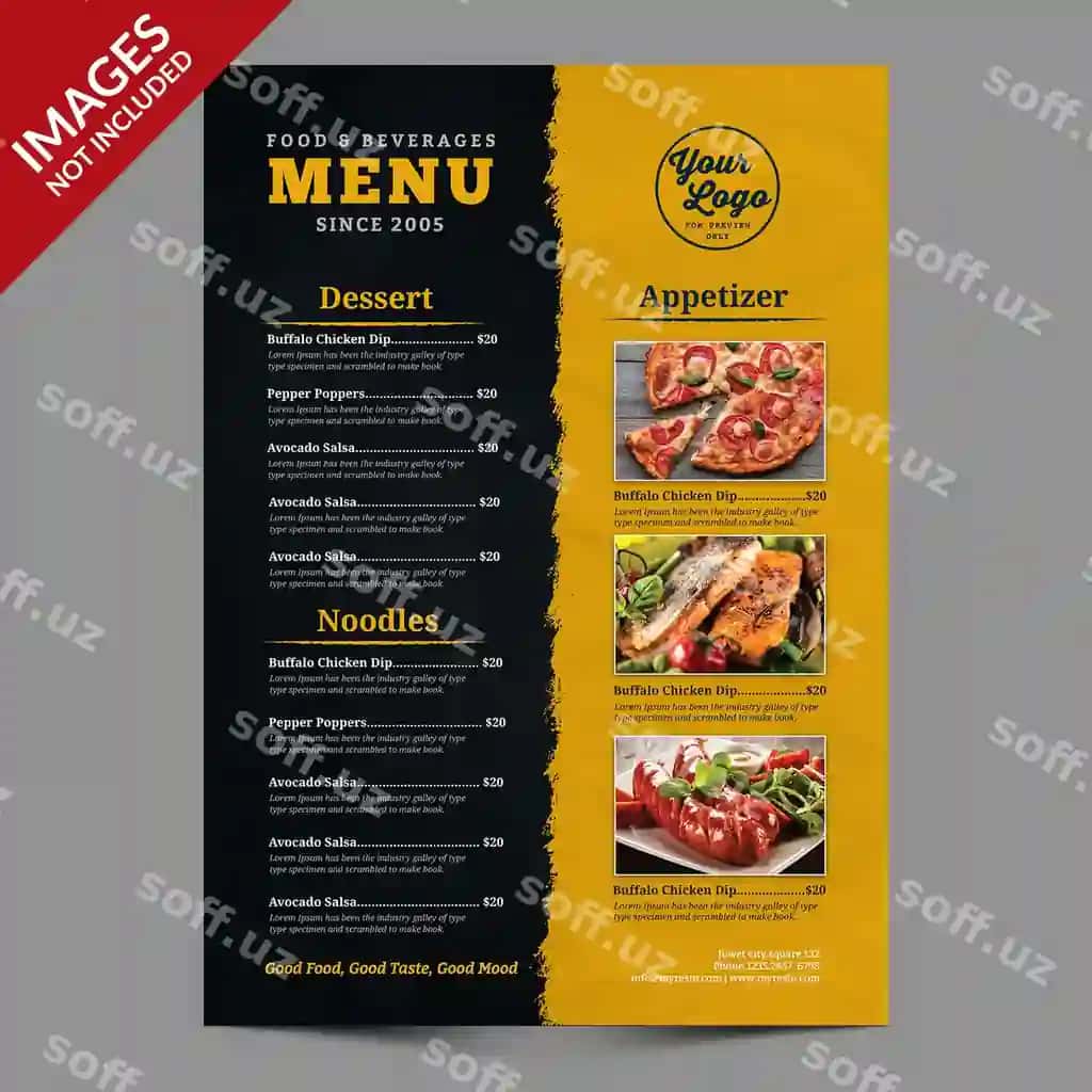 Oddiy ovqat menyusi restoran bar premium shablon | Simple food menu restaurant bar premium template