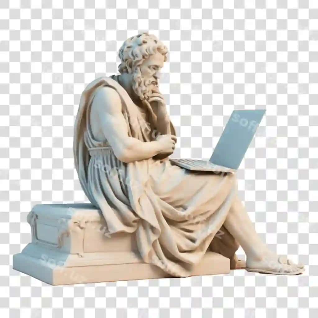 PNG qadimiy falsafa sohibi noutbukdan foydalanuvchi shaffof orqa fonda | Png ancient philosopher using laptop transparent background