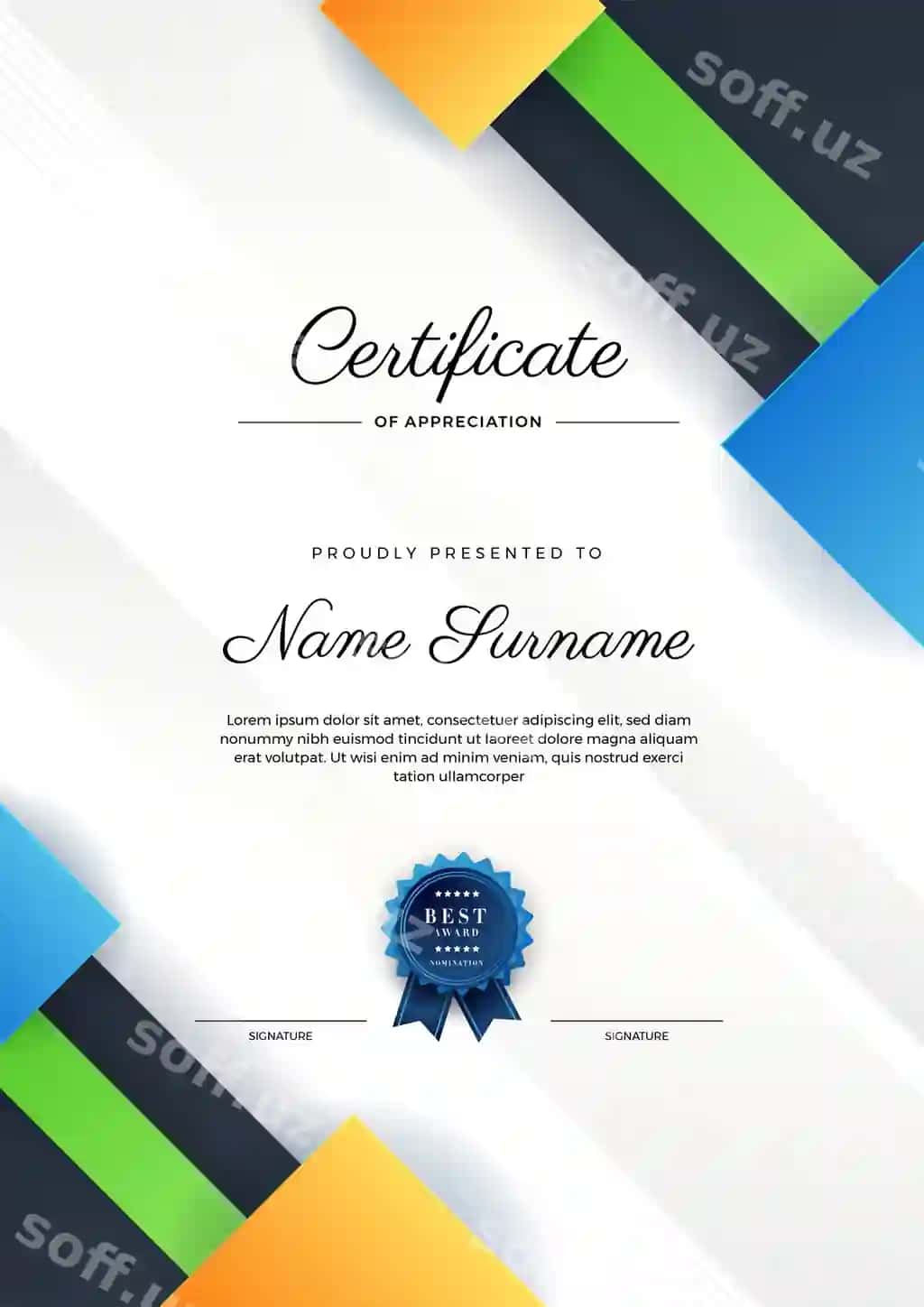 Zamonaviy chiroyli ko'k qora diplom sertifikat shabloni sertifikat | Modern elegant blue black diploma certificate template certificate