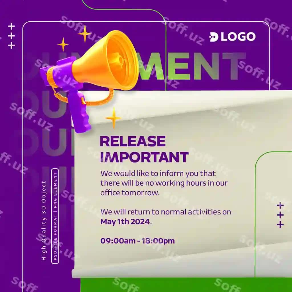 Ijtimoiy tarmoqlar axboroti uchun muhim e'lon shabloni | Social media feed template important announcement