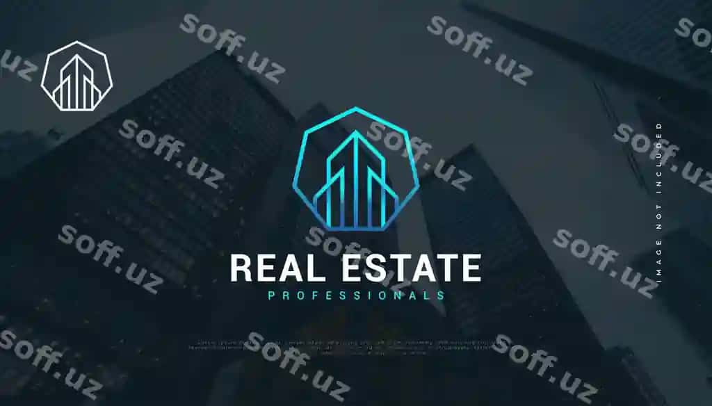 Ko'k futuristik ko'chmana mulk logotip dizayni chiziq uslubidagi konstruktsiyasi | Blue futuristic real estate logo design with line style construction