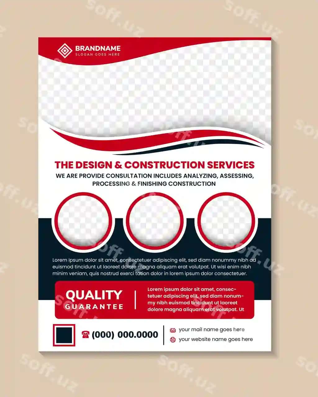 Mulk broshyurasi, uy sotuvi, dizaynlar, qurilishlar, xizmatlar, baner | Real estate brochure home sale designs constructions services banner
