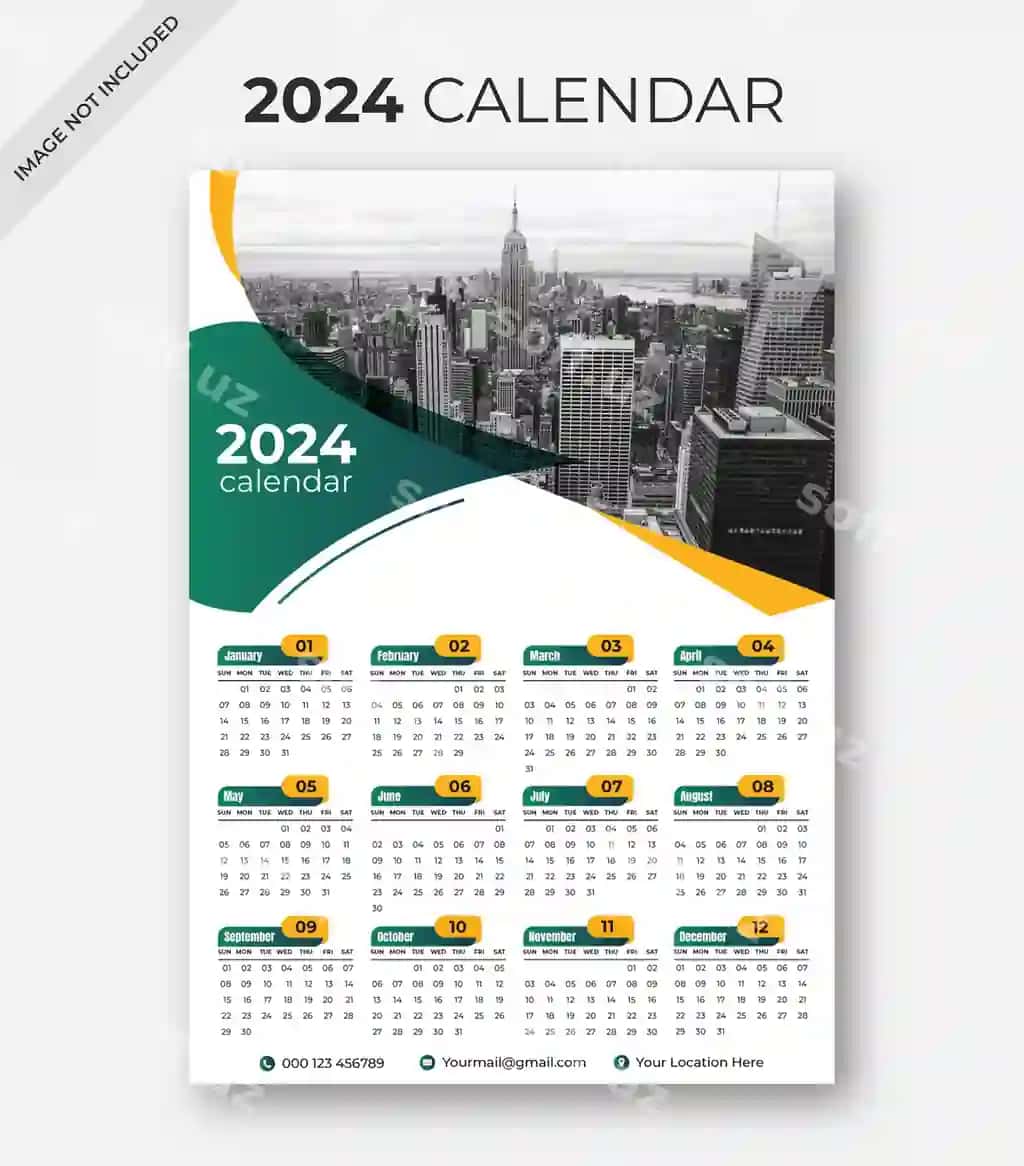 Bosqichdan bosqichga tayyorlangan 2024-yil yangi yil taqvimi | Printready new year calendar 2024