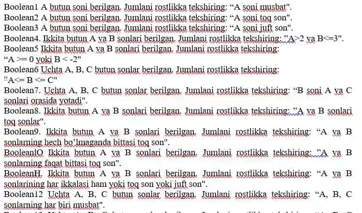 python booleanga matematik misollar .Jumlani rostlikka tekshiring