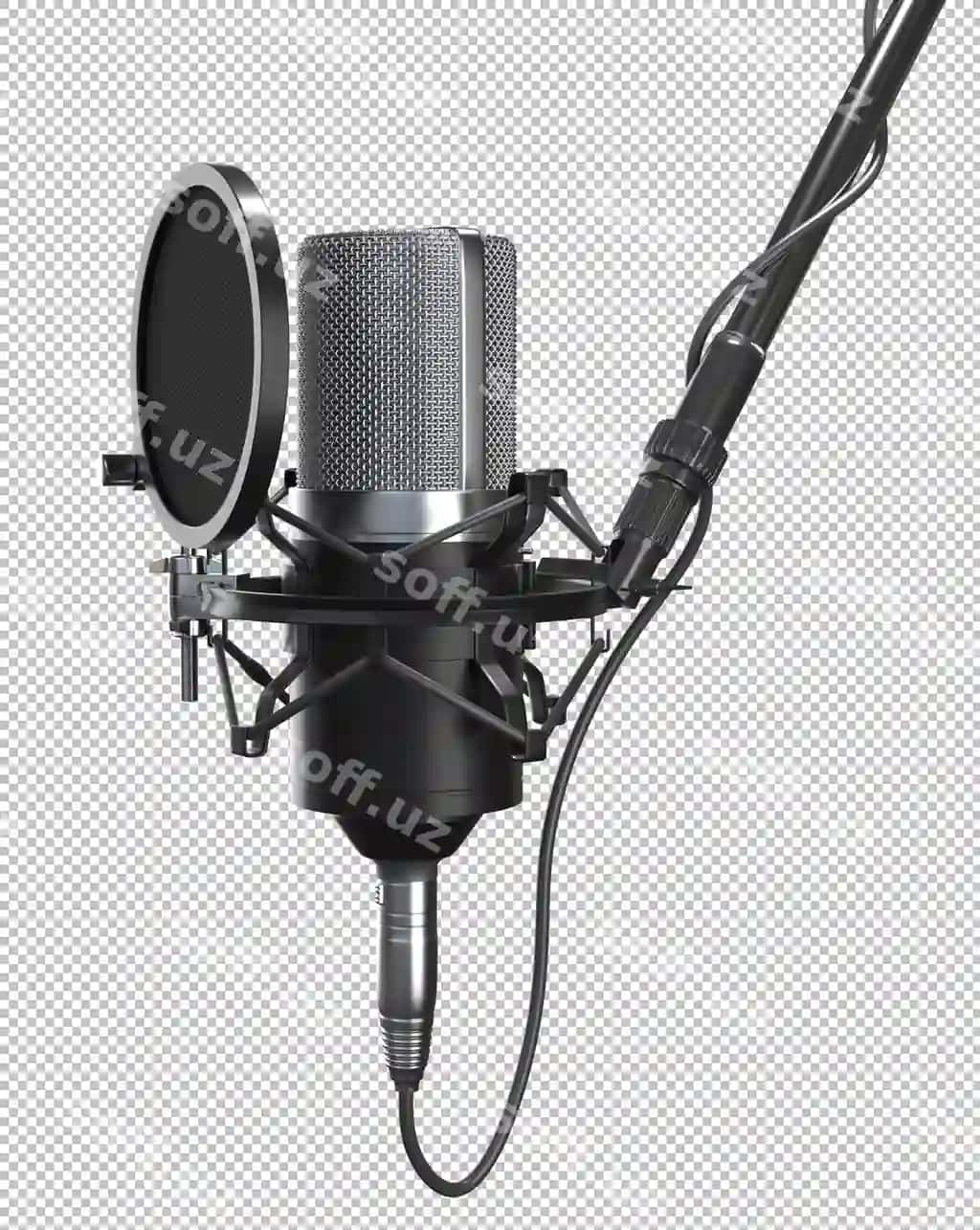 Studio mikrofon sozlamasi pop filtr kabel shaffof fonda | Studio microphone setup with pop filter cables transparent background