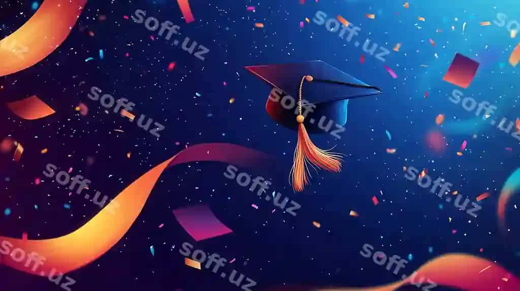Bitiruv shaapkası havoda oltin konfetti bayrami | Graduation cap midair gold confetti celebration