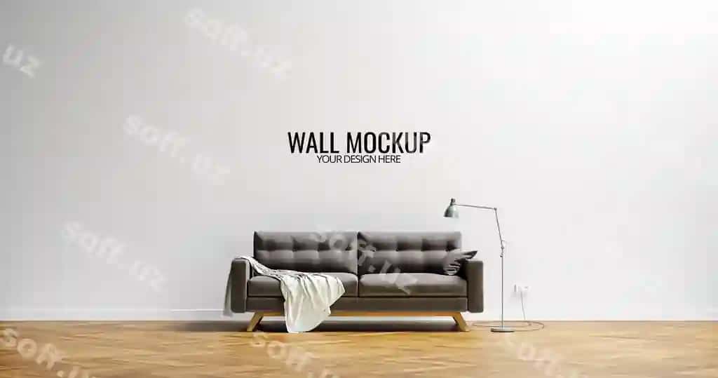 Minimalistik ichki devor namunasi jigarrang divan | Minimalist interior wall mockup brown sofa
