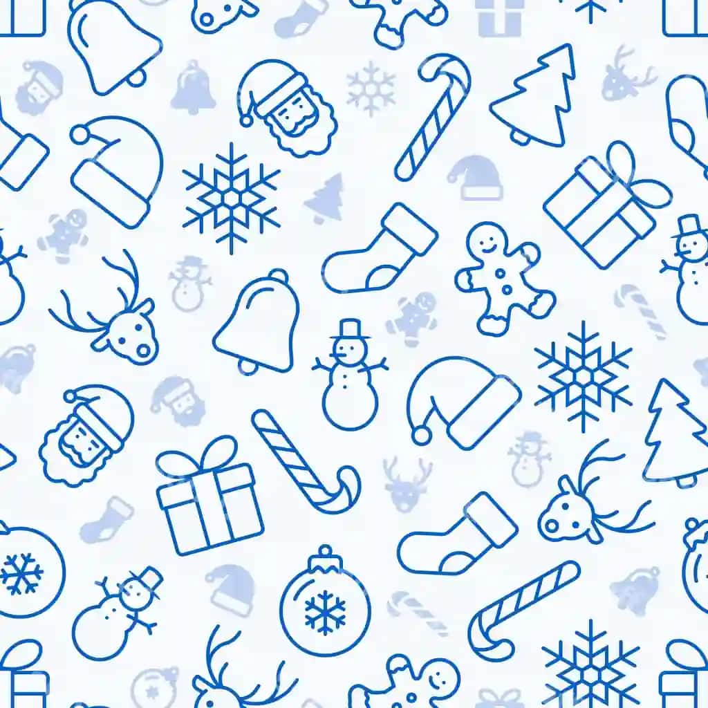 Seamless ko'k chiziqlar san'ati Rojdestvo bayrami ikonkalari naqshi | Seamless blue line art christmas holiday icons pattern