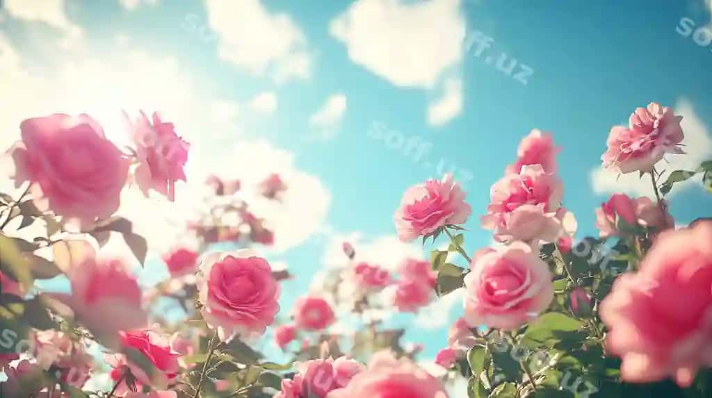 Binofat maydon binafsha gullar yumshoq quyilmoq | Vibrant field pink roses basking soft