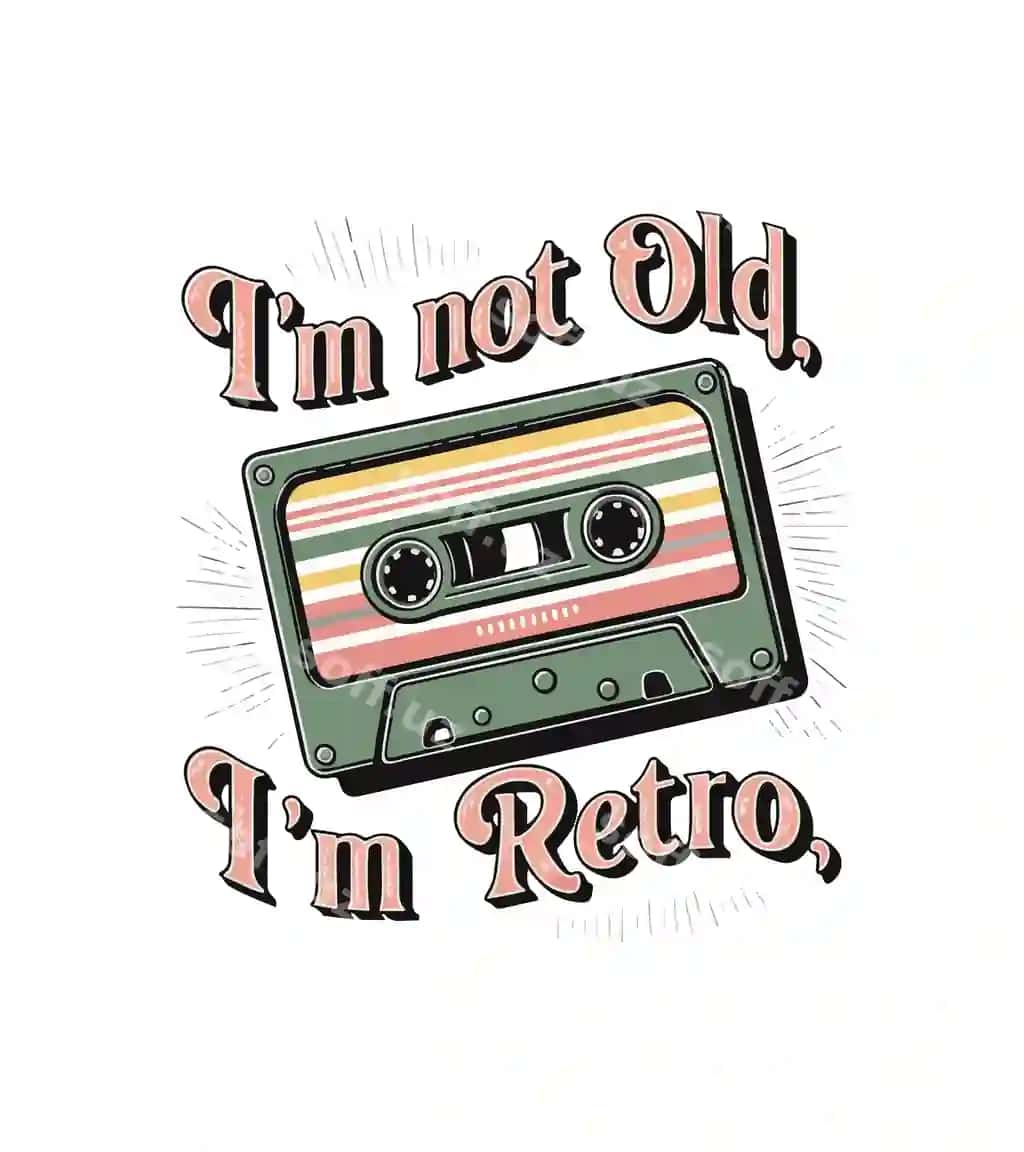 Yashil eski uslubdagi radio so'zlar yozilgan: Men esman, retroman | Green old fashioned radio with words i am old im retro