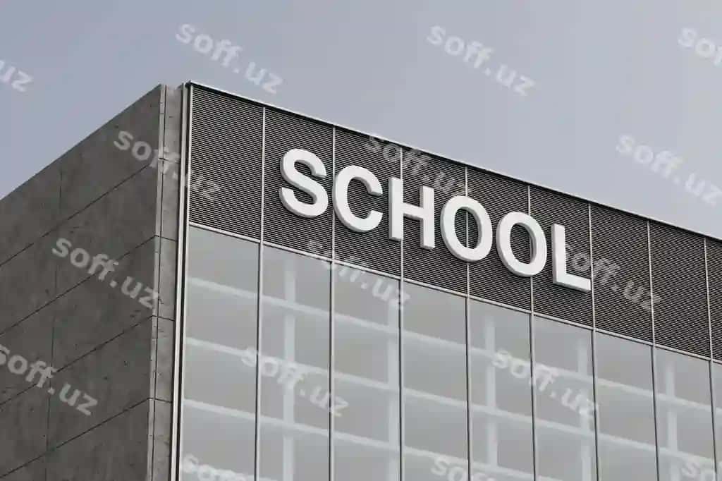 Zamonaviy maktab binosi katta maktab belgisi bilan 3d render | Modern school building with large school sign 3d rendering