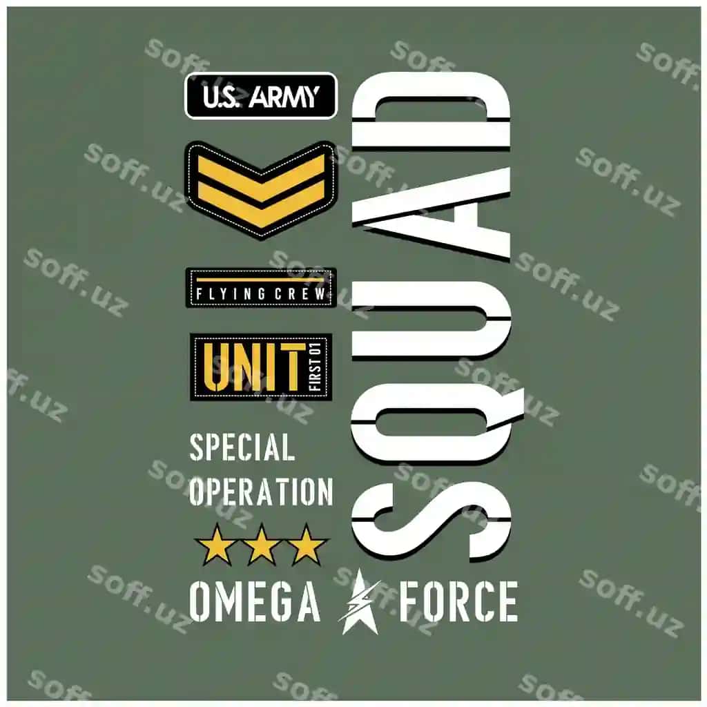 Harbiy guruh tipografiya futbolka grafikalar vektorlar | Military squad typography t shirt graphics vectors