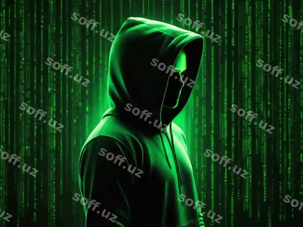 Cyber xavfsizlik hakeri ikilik fonda | Cyber security hacker with binary background