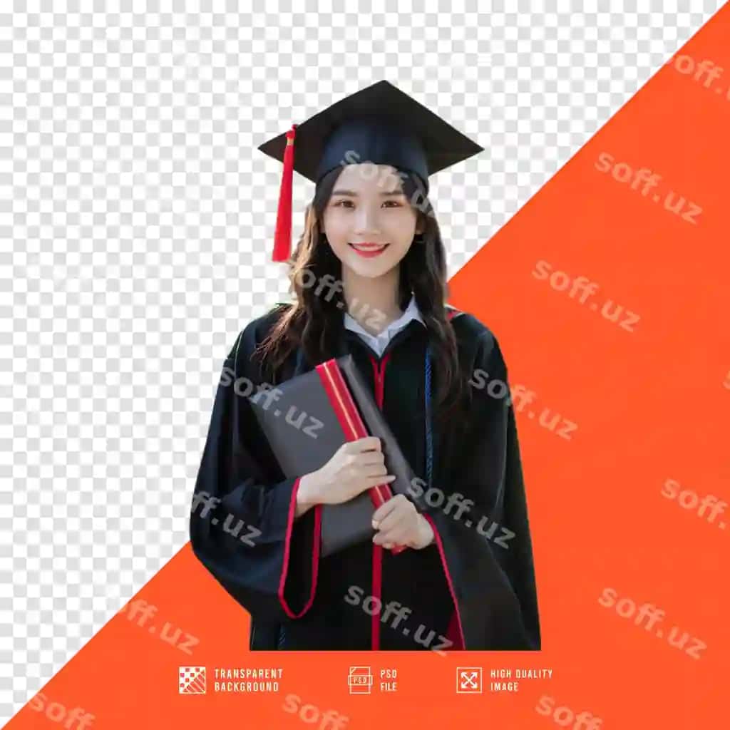 Bitiruv giyim kiygan ayol orqa fonsiz hd sifat | Woman wearing graduation gown without background hd quality