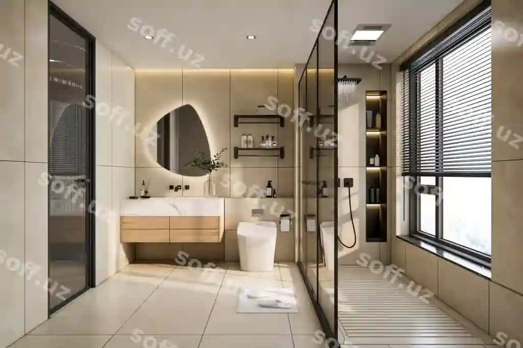 3d render, lukst hammom mehvorasi, ichki dizayn ilhomi | 3d rendering luxury bathroom vanity interior design inspiration