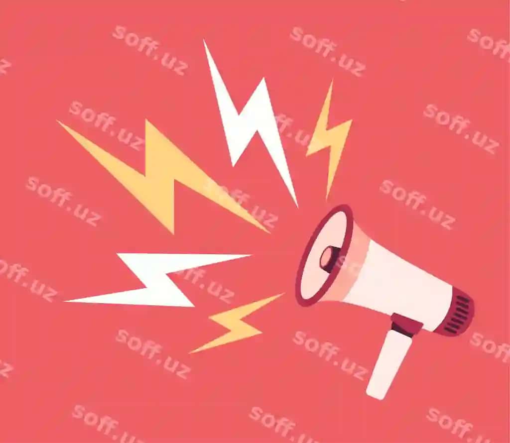 Qizil fonli choriqli akustik megafon plat konseptsiyasi | Loudspeaker megaphone with lightings red background flat concept