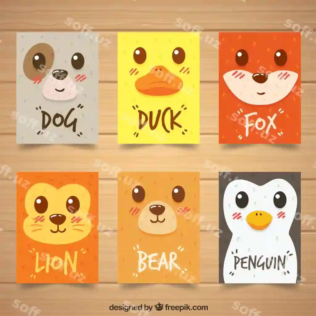 Zamonaviy karta to'plami hayvon yuzlari bilan | Modern pack cards with animal faces