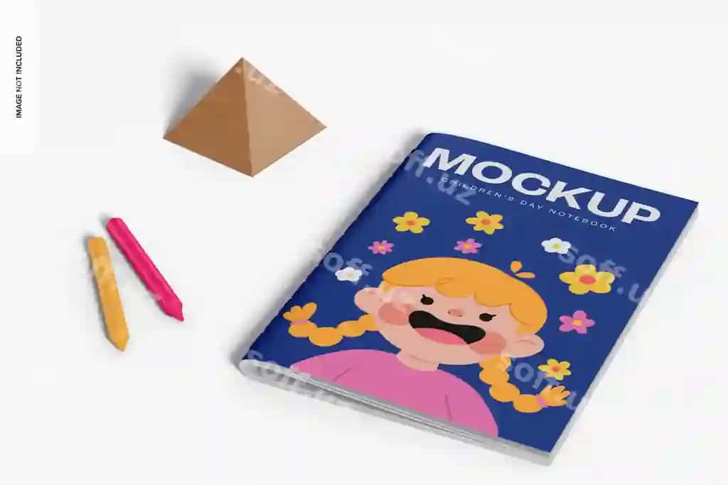 Bolalar kuni daftar shabloni perspektivasi | Childrens day notebook mockup perspective
