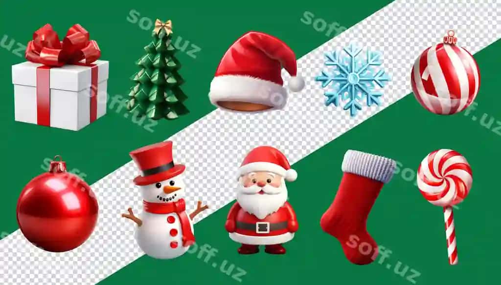 Turli xil Yangi yil bezaklari to'plami png | Various christmas ornaments collection png