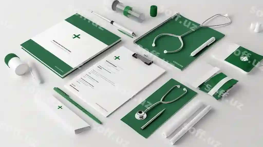 Yashil tibbiy korporativ biznes brend identiteti biznes ofis materiallari | Green medical corporate business brand identity business stationery