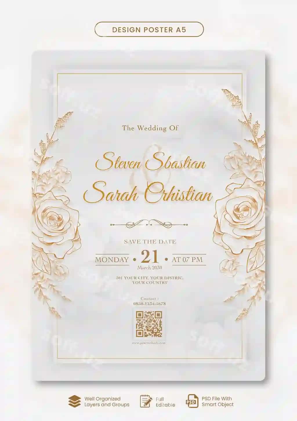 Chiroyli oltin gulli to'y taklifnomasi | Beautiful gold floral wedding invitation