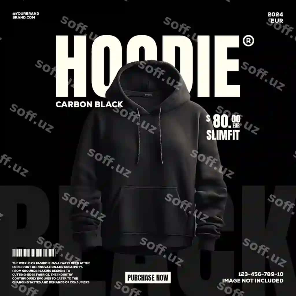 Psd halatka karbon qora qora orqa fonda Instagram post shablon | Psd hoodie carbon black black background instagram post template