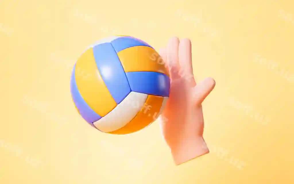 Multfil'm volleybol sariq orqa fonda 3D render | Cartoon volleyball yellow background 3d rendering