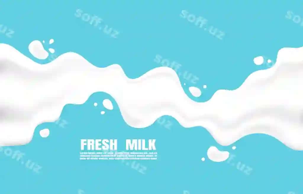 Paster yangi sut suzilishlari bilan jorongi ko'k orqa fonda | Poster fresh milk with splashes light blue background
